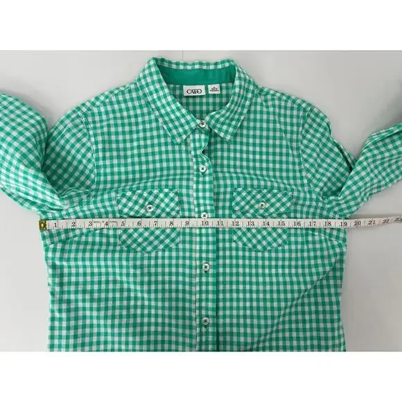Cato Women's Teal Green and White Gingham Button-Up Shirt Medium - Picture 6 of 8